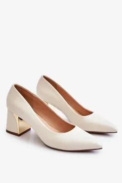 Damskie Boto Eleganckie Czółenka Na Słupku Beżowe Emma