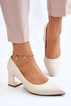 Damskie Boto Eleganckie Czółenka Na Słupku Beżowe Emma