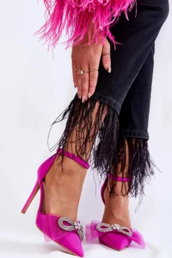 Boto Czółenka Klasyczne*Eleganckie Czółenka Na Szpilce Z Kokardą Fuksja Hettie