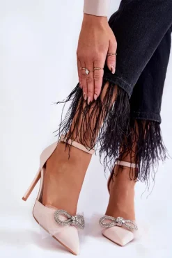 Outlet Boto Eleganckie Czółenka Na Szpilce Z Kokardą Beżowe Hettie