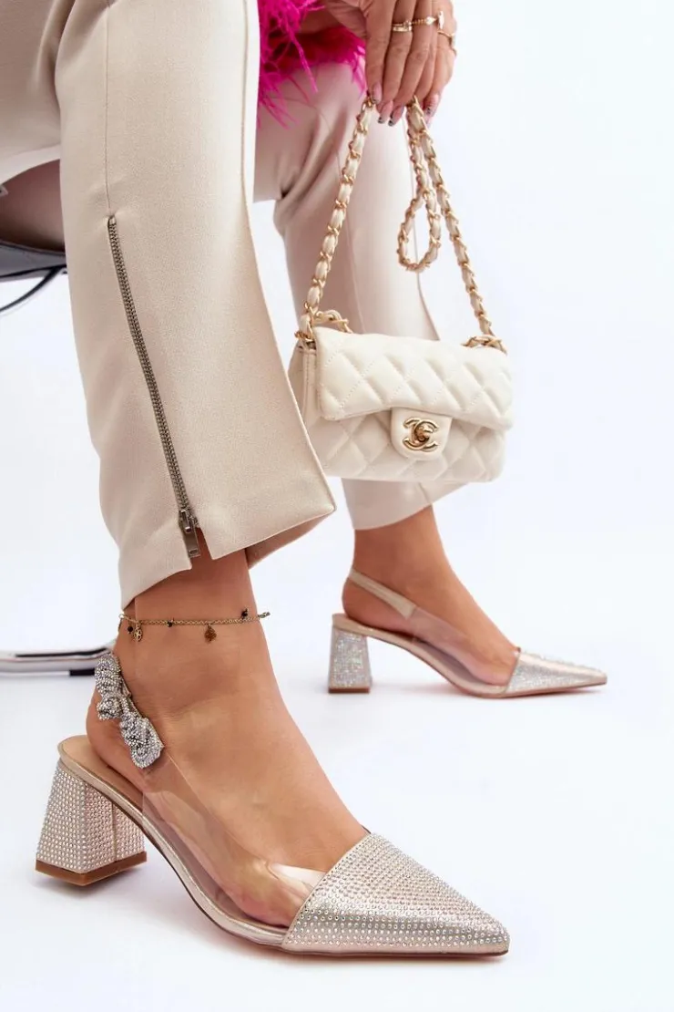 D&A Czółenka Na Słupku|Czółenka Klasyczne*Eleganckie Czółenka W Szpic MR91292-1 Złote