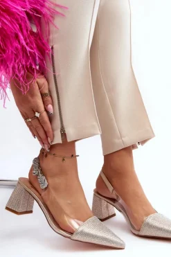 D&A Czółenka Na Słupku|Czółenka Klasyczne*Eleganckie Czółenka W Szpic MR91292-1 Złote