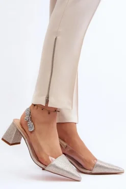 D&A Czółenka Na Słupku|Czółenka Klasyczne*Eleganckie Czółenka W Szpic MR91292-1 Złote