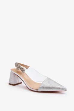 Best D&A Eleganckie Czółenka W Szpic MR91292-1 Srebrne