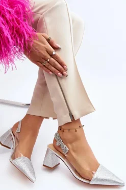 Best D&A Eleganckie Czółenka W Szpic MR91292-1 Srebrne