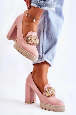 Clearance Boto Eleganckie Czółenka Z Ozdobą Gładkie Różowo-Beżowe Caterine