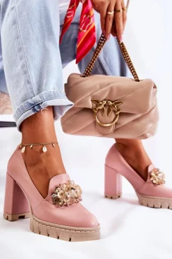 Clearance Boto Eleganckie Czółenka Z Ozdobą Gładkie Różowo-Beżowe Caterine