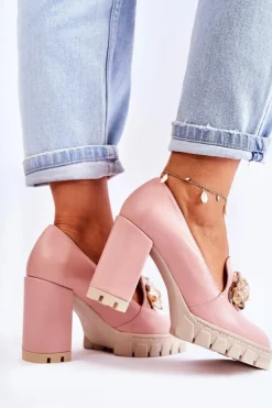 Clearance Boto Eleganckie Czółenka Z Ozdobą Gładkie Różowo-Beżowe Caterine