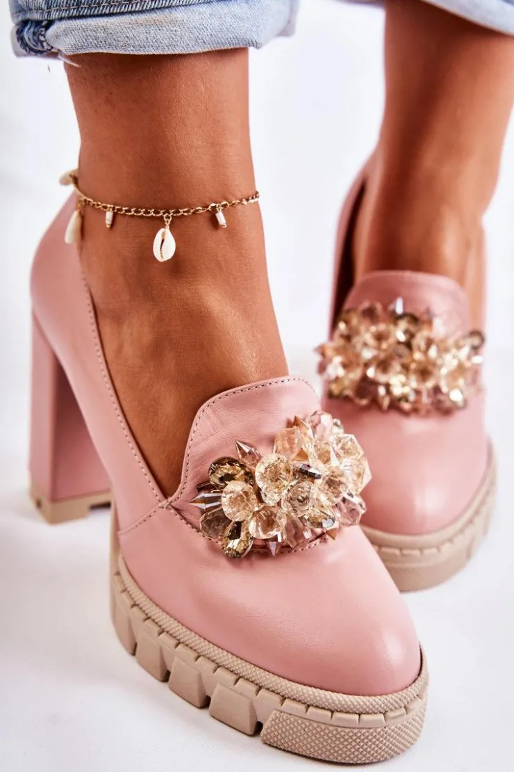 Clearance Boto Eleganckie Czółenka Z Ozdobą Gładkie Różowo-Beżowe Caterine