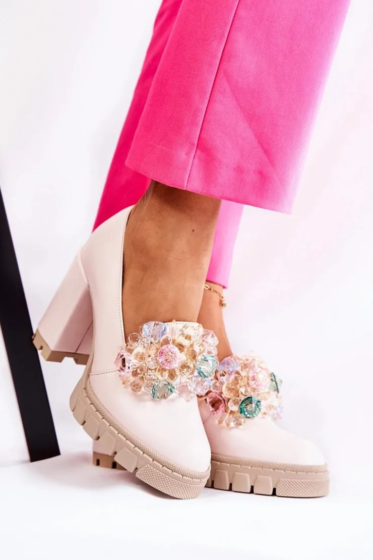 Clearance Boto Eleganckie Czółenka Z Ozdobą Gładkie Jasnoróżowe Caterine