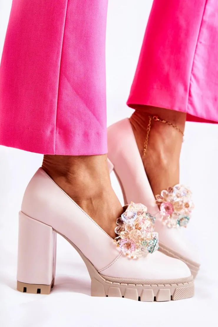 Clearance Boto Eleganckie Czółenka Z Ozdobą Gładkie Jasnoróżowe Caterine