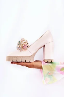 Clearance Boto Eleganckie Czółenka Z Ozdobą Gładkie Jasnoróżowe Caterine