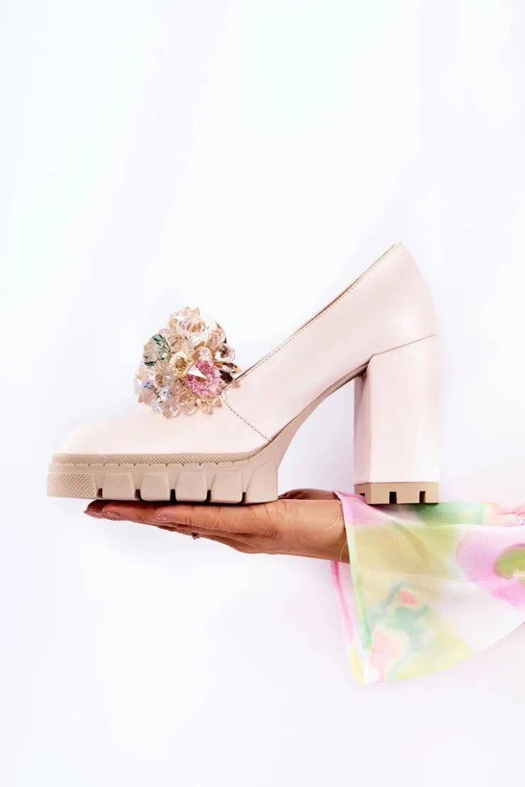 Clearance Boto Eleganckie Czółenka Z Ozdobą Gładkie Jasnoróżowe Caterine