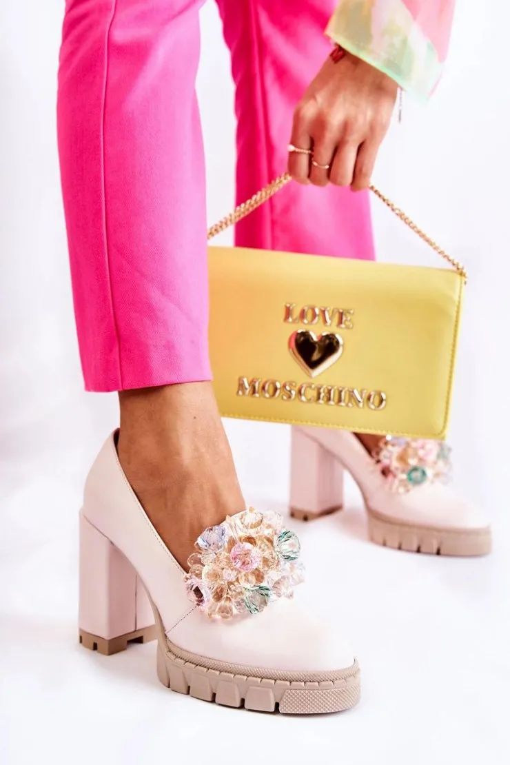 Clearance Boto Eleganckie Czółenka Z Ozdobą Gładkie Jasnoróżowe Caterine