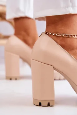 Boto Czółenka Na Platformie|Czółenka Na Słupku*Eleganckie Czółenka Z Ozdobą Gładkie Beżowe Caterine