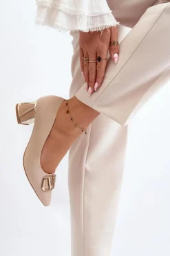 Damskie Laura Messi Eleganckie Czółenka Z Ozdobą 2740 Beżowe
