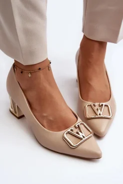 Damskie Laura Messi Eleganckie Czółenka Z Ozdobą 2740 Beżowe