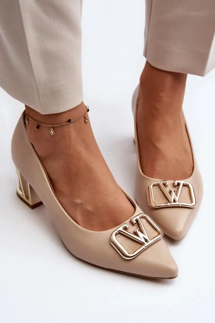 Damskie Laura Messi Eleganckie Czółenka Z Ozdobą 2740 Beżowe