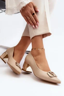 Damskie Laura Messi Eleganckie Czółenka Z Ozdobą 2740 Beżowe