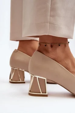 Damskie Laura Messi Eleganckie Czółenka Z Ozdobą 2740 Beżowe