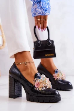 Online Boto Eleganckie Czółenka Z Ozdobą Wężowe Czarne Caterine