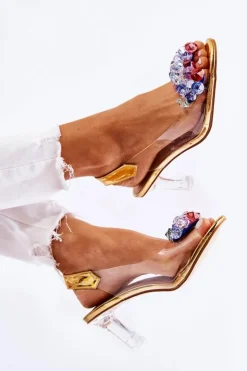 Damskie buty S.Barski Czółenka Na Platformie|Czółenka Na Słupku*Eleganckie Czółenka Z Ozdobą Złote Amalia