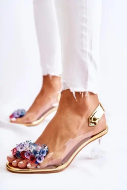 Damskie buty S.Barski Czółenka Na Platformie|Czółenka Na Słupku*Eleganckie Czółenka Z Ozdobą Złote Amalia