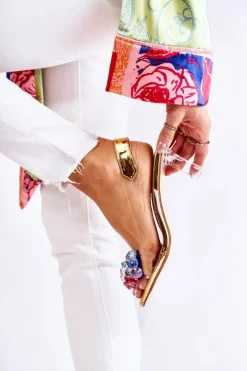 Damskie buty S.Barski Czółenka Na Platformie|Czółenka Na Słupku*Eleganckie Czółenka Z Ozdobą Złote Amalia