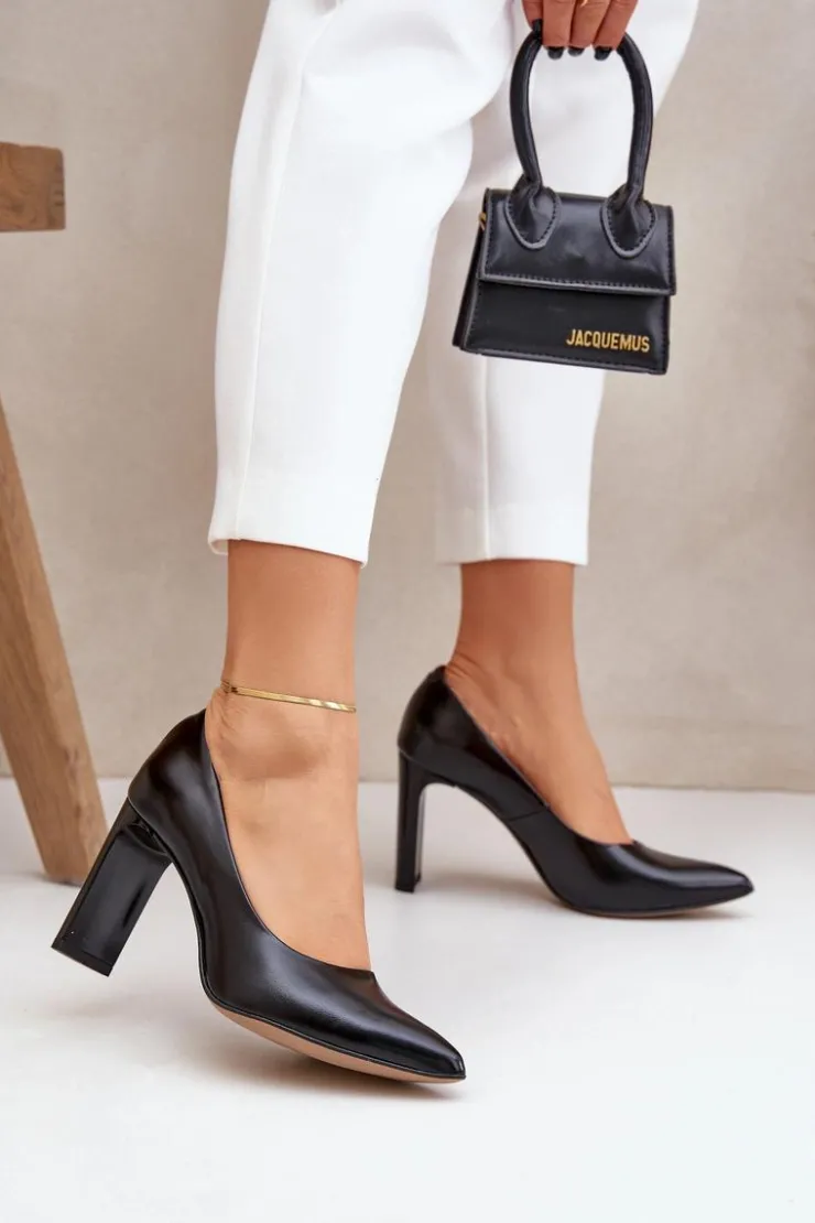 Boto Czółenka Na Słupku|Czółenka Klasyczne*Eleganckie Czółenka Ze Skóry Naturalnej Na Słupku Lewski 2659/2043 Czarne