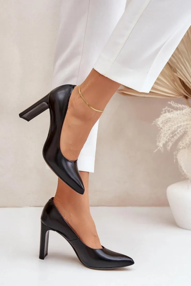 Boto Czółenka Na Słupku|Czółenka Klasyczne*Eleganckie Czółenka Ze Skóry Naturalnej Na Słupku Lewski 2659/2043 Czarne