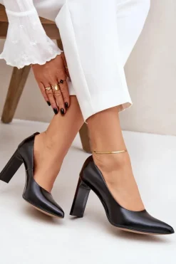 Boto Czółenka Na Słupku|Czółenka Klasyczne*Eleganckie Czółenka Ze Skóry Naturalnej Na Słupku Lewski 2659/2043 Czarne