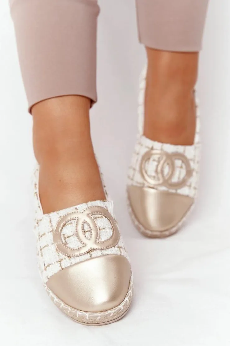 Evento Czarne Espadryle*Eleganckie Damskie Espadryle Złote Be My Love