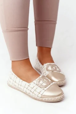 Evento Czarne Espadryle*Eleganckie Damskie Espadryle Złote Be My Love