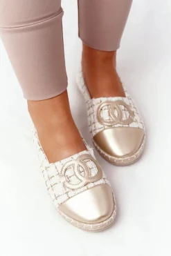 Evento Czarne Espadryle*Eleganckie Damskie Espadryle Złote Be My Love