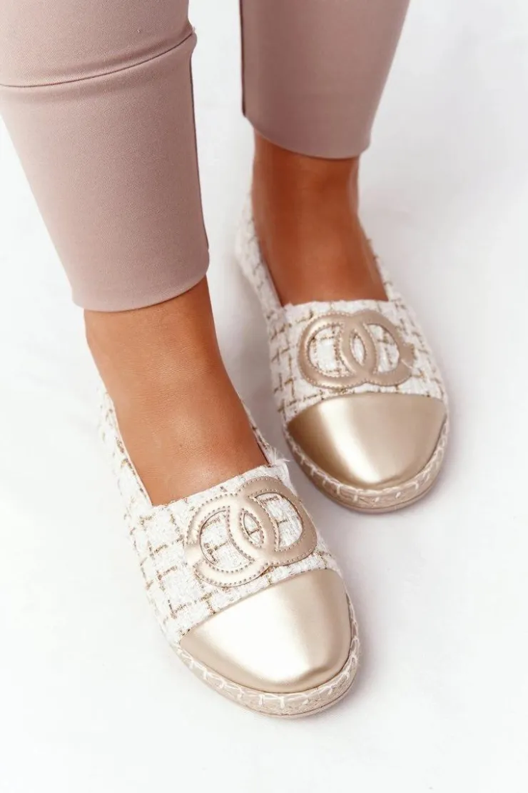 Evento Czarne Espadryle*Eleganckie Damskie Espadryle Złote Be My Love