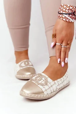 Evento Czarne Espadryle*Eleganckie Damskie Espadryle Złote Be My Love