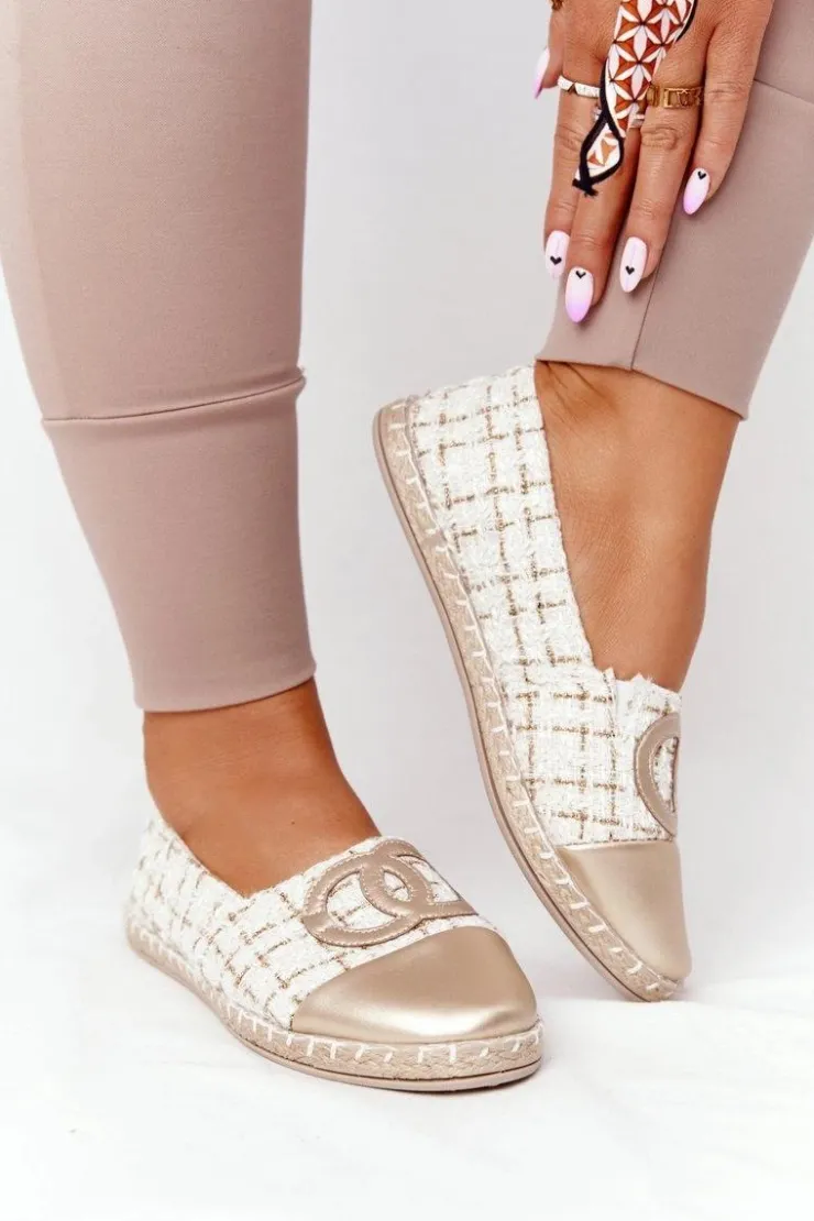 Evento Czarne Espadryle*Eleganckie Damskie Espadryle Złote Be My Love