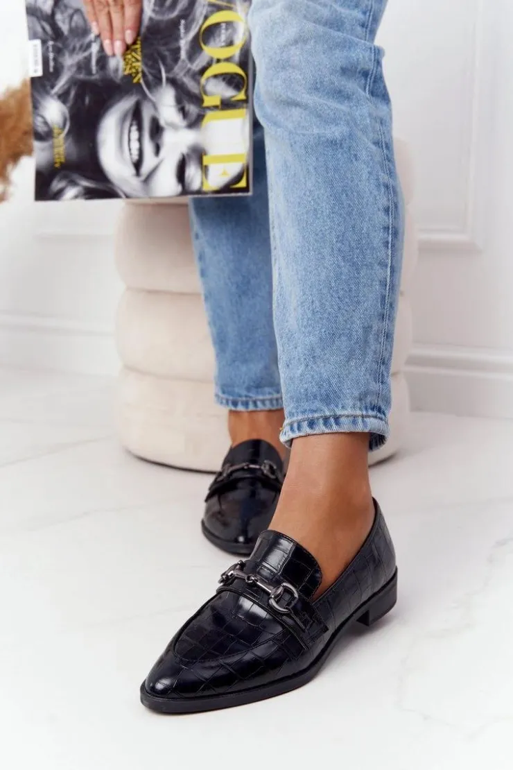 Damskie Damskie buty S.Barski Eleganckie Damskie Mokasyny S.Barski Czarne