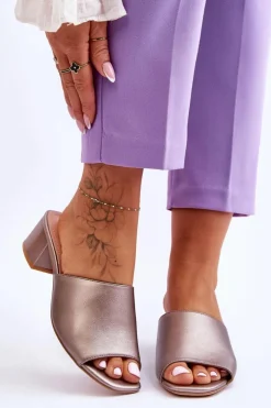 Damskie Buty Sergio Leone Eleganckie Gładkie Klapki Sergio Leone KL317 Ciemnosrebrne