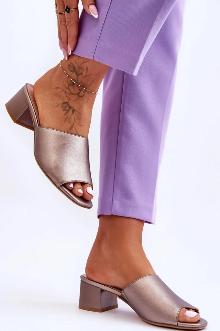 Damskie Buty Sergio Leone Eleganckie Gładkie Klapki Sergio Leone KL317 Ciemnosrebrne