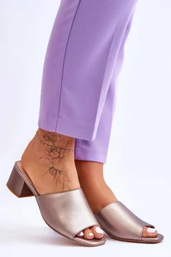 Damskie Buty Sergio Leone Eleganckie Gładkie Klapki Sergio Leone KL317 Ciemnosrebrne