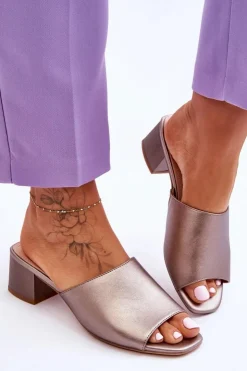 Damskie Buty Sergio Leone Eleganckie Gładkie Klapki Sergio Leone KL317 Ciemnosrebrne