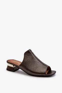 Discount Maciejka Eleganckie Klapki Damskie Ze Skóry Naturalnej Na Niskim Obcasie 06360-20 Grafitowe