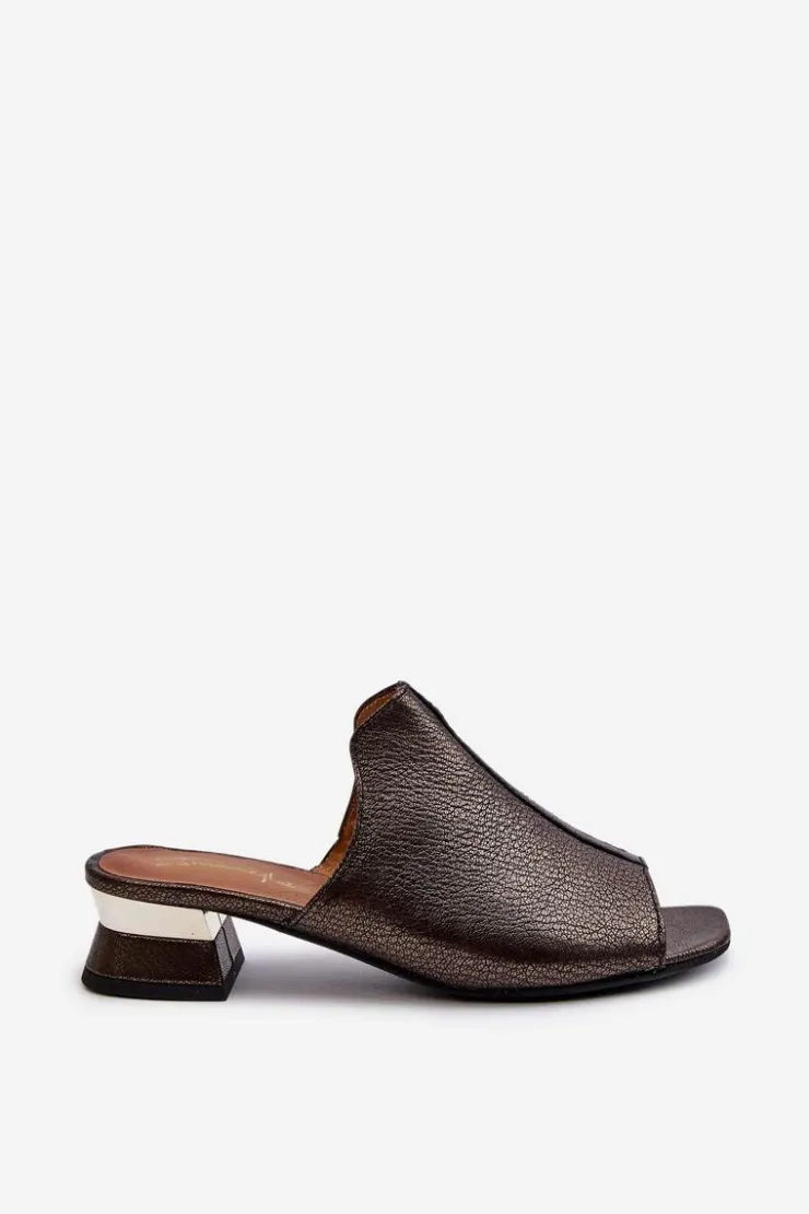 Discount Maciejka Eleganckie Klapki Damskie Ze Skóry Naturalnej Na Niskim Obcasie 06360-20 Grafitowe