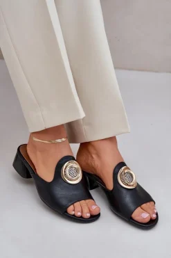 Clearance Boto Eleganckie Klapki Damskie Na Niskim Obcasie Z Ozdobą Czarne Feledis