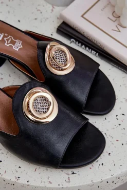 Clearance Boto Eleganckie Klapki Damskie Na Niskim Obcasie Z Ozdobą Czarne Feledis