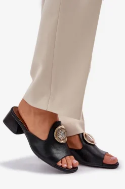 Clearance Boto Eleganckie Klapki Damskie Na Niskim Obcasie Z Ozdobą Czarne Feledis