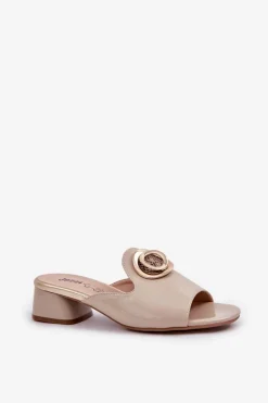 Damskie Boto Eleganckie Klapki Damskie Na Niskim Obcasie Z Ozdobą Beżowe Feledis