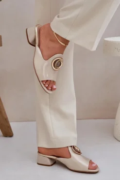 Damskie Boto Eleganckie Klapki Damskie Na Niskim Obcasie Z Ozdobą Beżowe Feledis