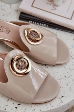 Damskie Boto Eleganckie Klapki Damskie Na Niskim Obcasie Z Ozdobą Beżowe Feledis